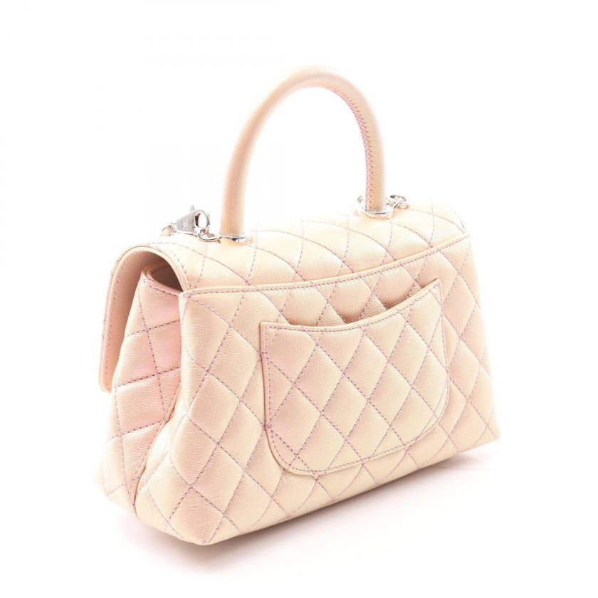 ココハンドル フラップ マトラッセ ハンドバッグ キャビアスキン ピンク シルバー金具 2WAY メタリック シャネル バッグ CHANEL