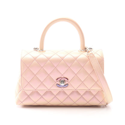 ココハンドル フラップ マトラッセ ハンドバッグ キャビアスキン ピンク シルバー金具 2WAY メタリック シャネル バッグ CHANEL