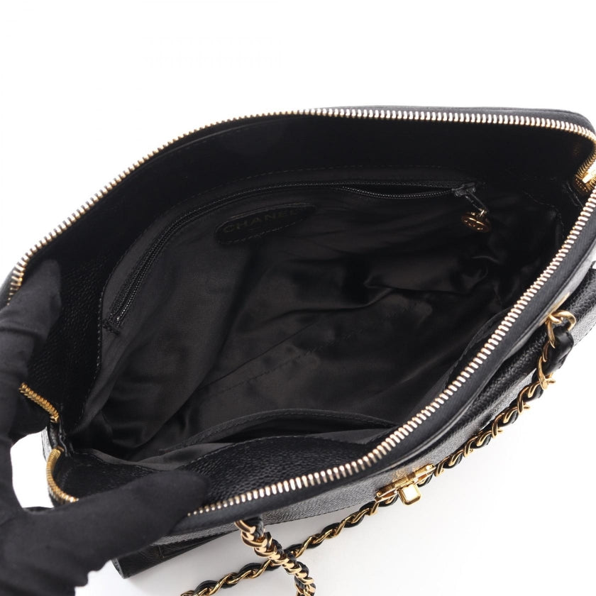 ココマーク チェーンショルダーバッグ キャビアスキン ブラック ゴールド金具 シャネル バッグ CHANEL
