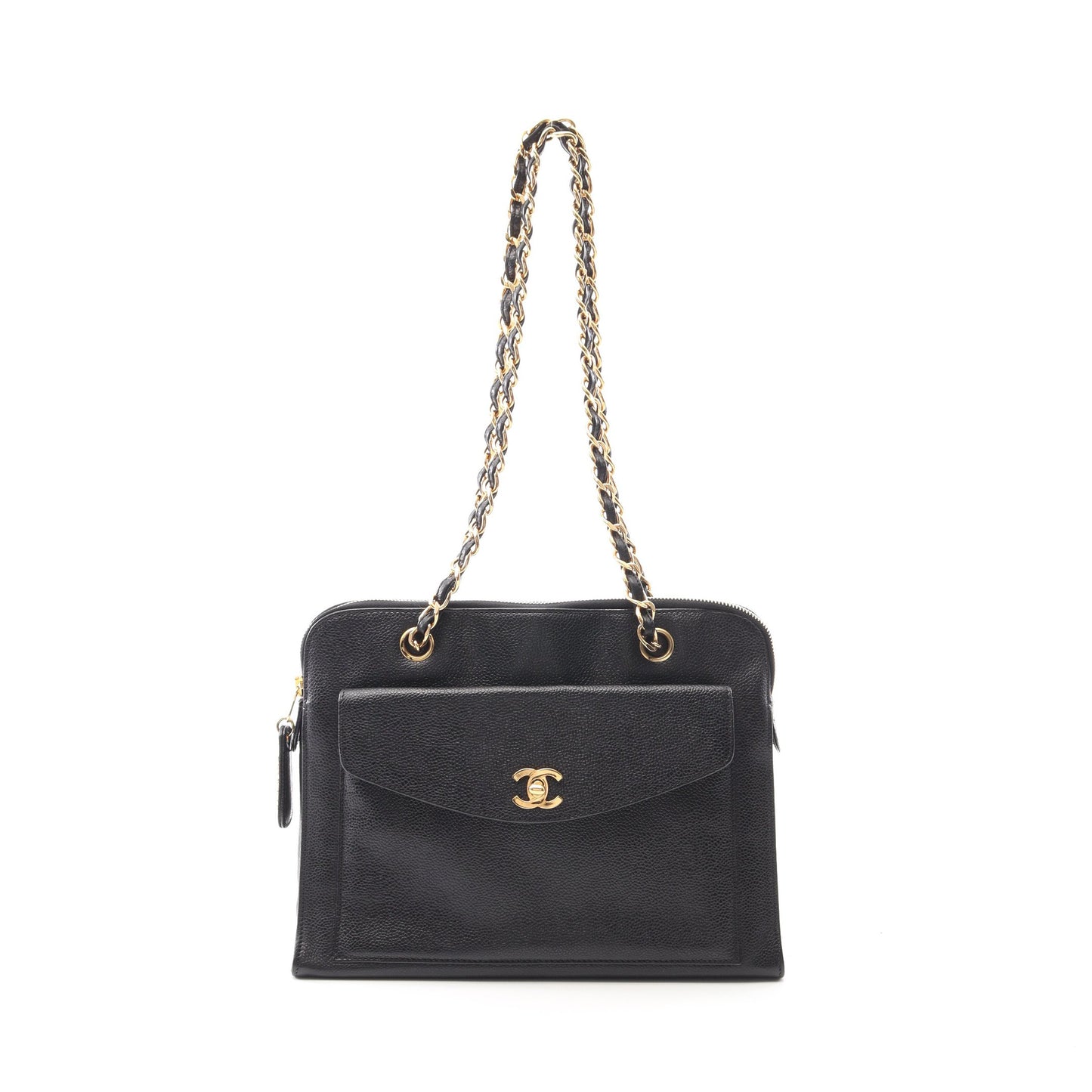 ココマーク チェーンショルダーバッグ キャビアスキン ブラック ゴールド金具 シャネル バッグ CHANEL