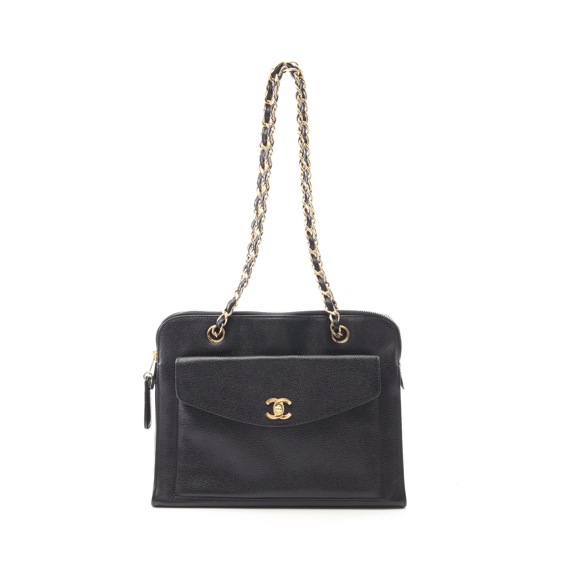 ココマーク チェーンショルダーバッグ キャビアスキン ブラック ゴールド金具 シャネル バッグ CHANEL