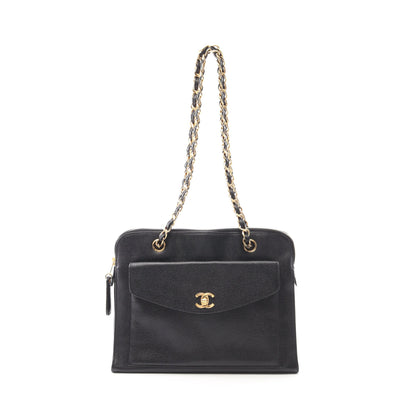 ココマーク チェーンショルダーバッグ キャビアスキン ブラック ゴールド金具 シャネル バッグ CHANEL