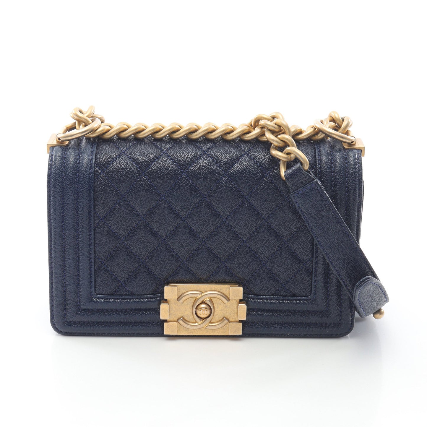 ボーイシャネル スモール チェーンショルダーバッグ キャビアスキン ネイビー ゴールド金具 シャネル バッグ CHANEL
