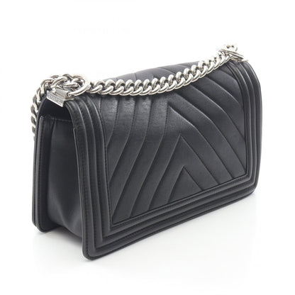 ボーイシャネル シェブロン Vステッチ チェーンショルダーバッグ レザー ブラック シルバー金具 シャネル バッグ CHANEL
