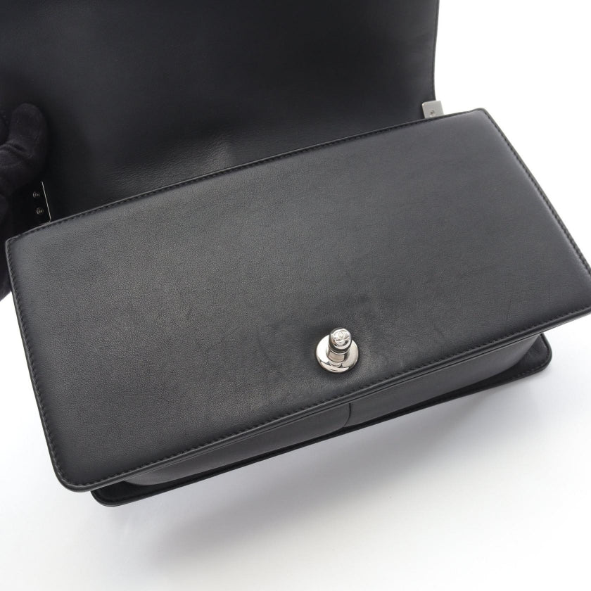 ボーイシャネル シェブロン Vステッチ チェーンショルダーバッグ レザー ブラック シルバー金具 シャネル バッグ CHANEL