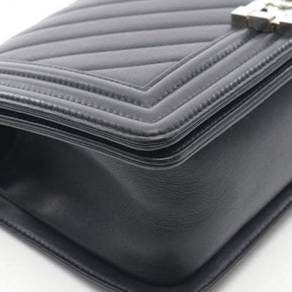 ボーイシャネル シェブロン Vステッチ チェーンショルダーバッグ レザー ブラック シルバー金具 シャネル バッグ CHANEL