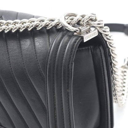 ボーイシャネル シェブロン Vステッチ チェーンショルダーバッグ レザー ブラック シルバー金具 シャネル バッグ CHANEL