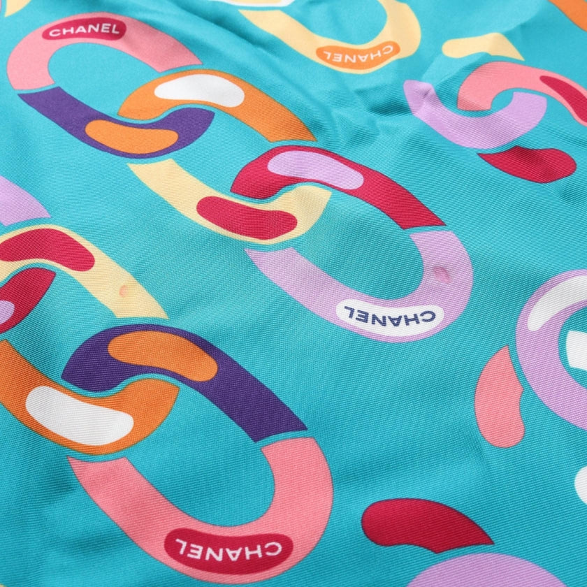 ココマーク スカーフ チェーン柄 シルク ブルーグリーン マルチカラー