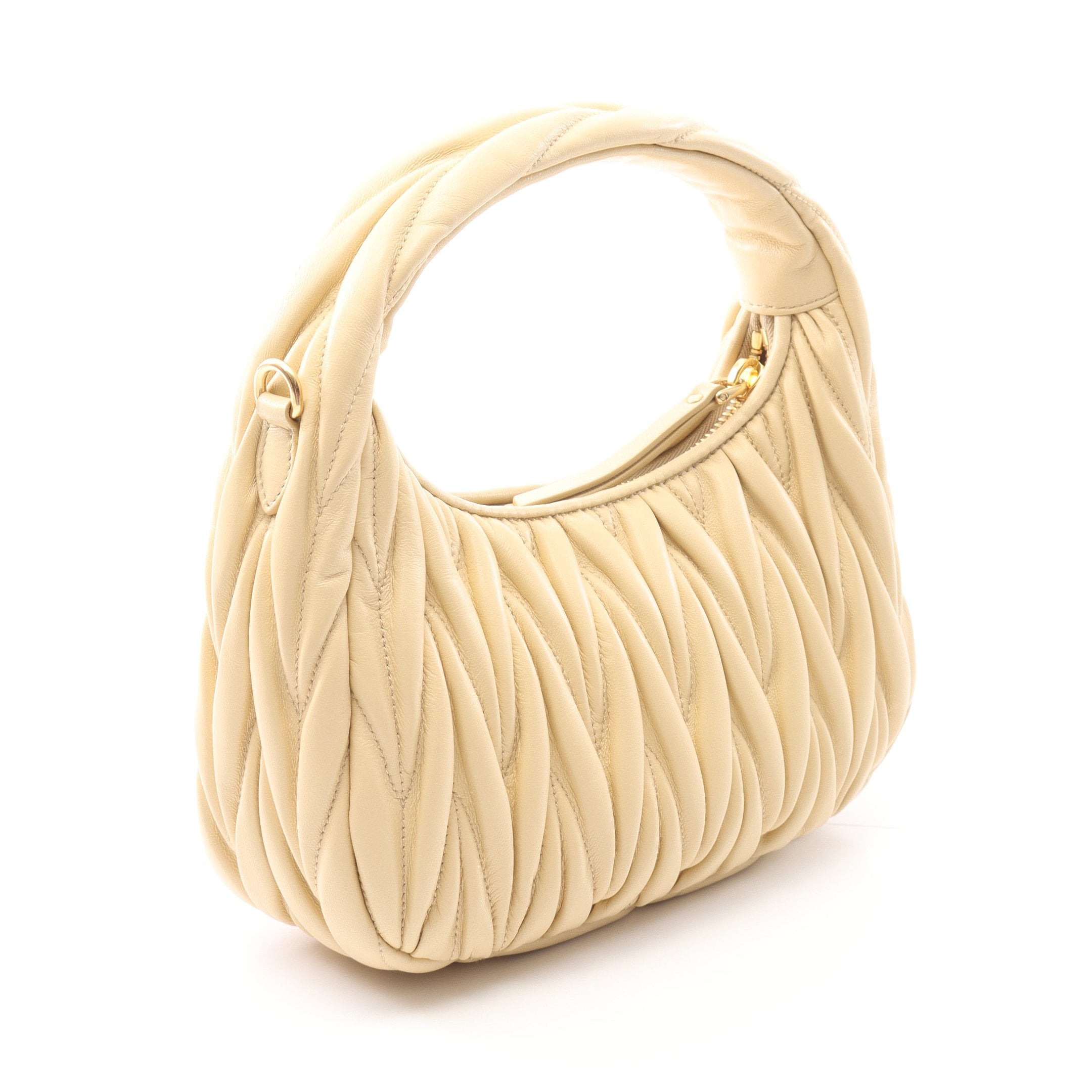 ワンダー マテラッセ ホーボーバッグ ハンドバッグ レザー ベージュ