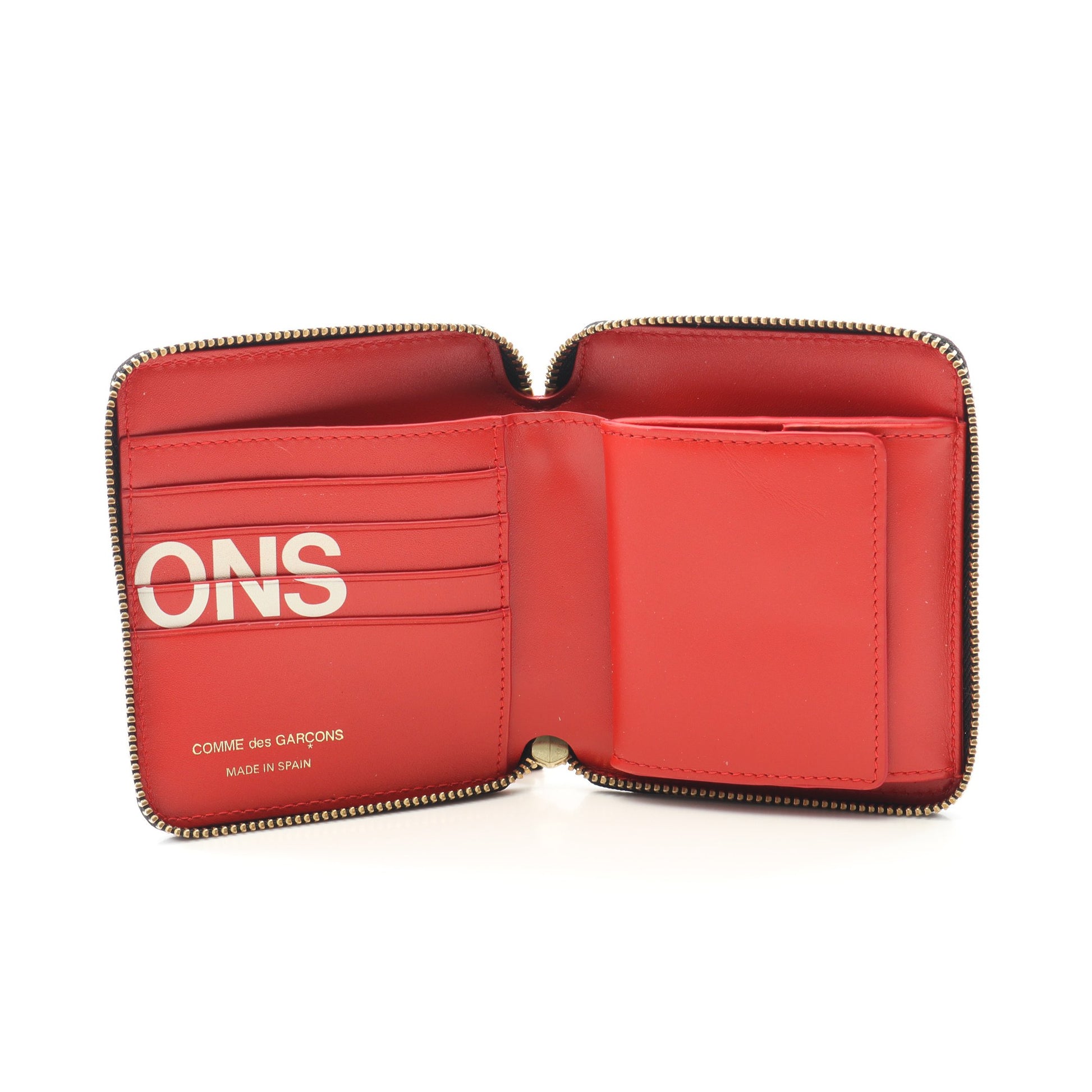 COMME des GARÇONS レザー 二つ折り財布 レッド HUGE LOGO ラウンドファスナー二つ折り財布 レザー