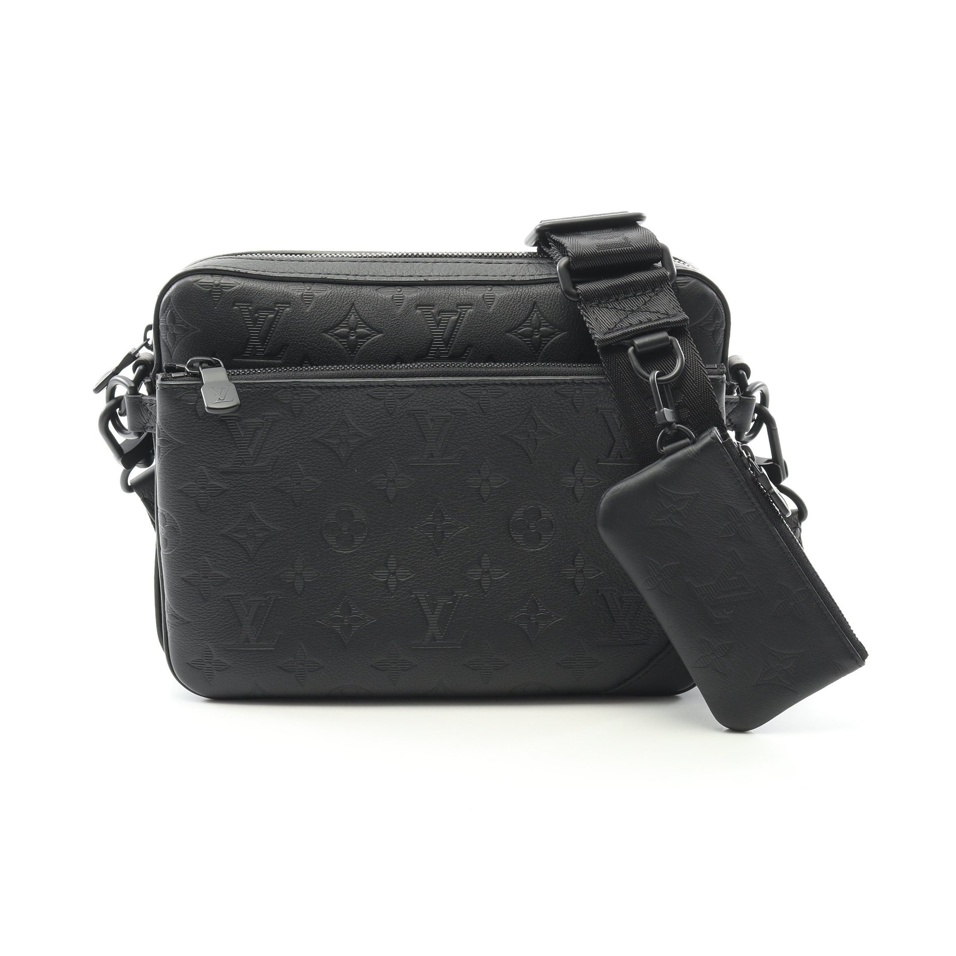 トリオ メッセンジャー モノグラムシャドウ ショルダーバッグ レザー ブラック ルイヴィトン バッグ LOUIS VUITTON