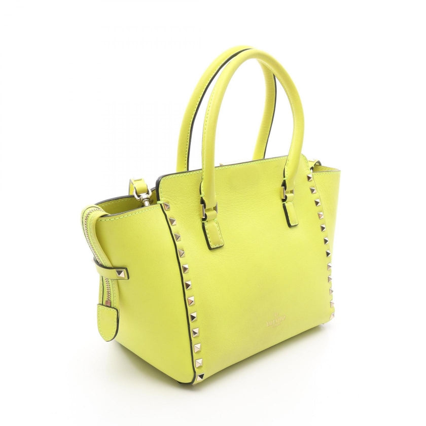 ハンドバッグ レザー イエローグリーン 2WAY ロックスタッズ