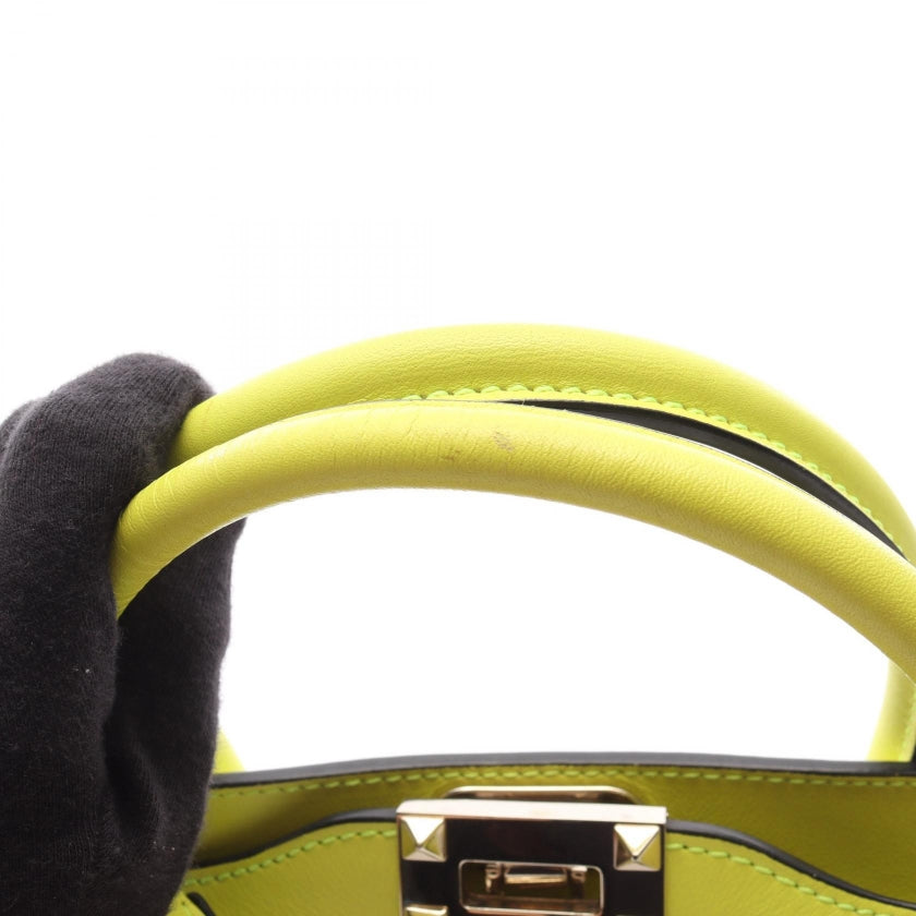ハンドバッグ レザー イエローグリーン 2WAY ロックスタッズ