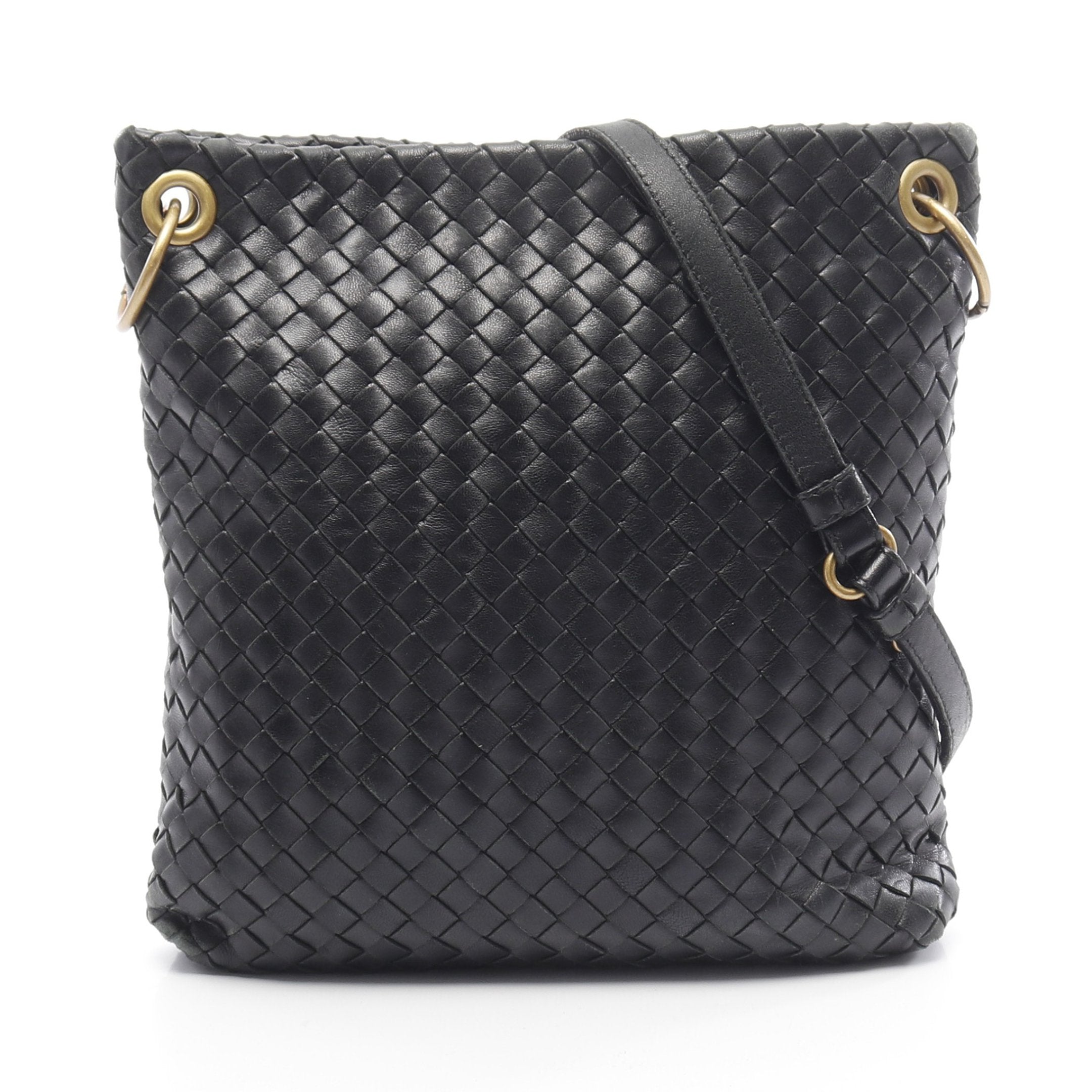 ボッテガ・ヴェネタ 黒レザーショルダーバッグ