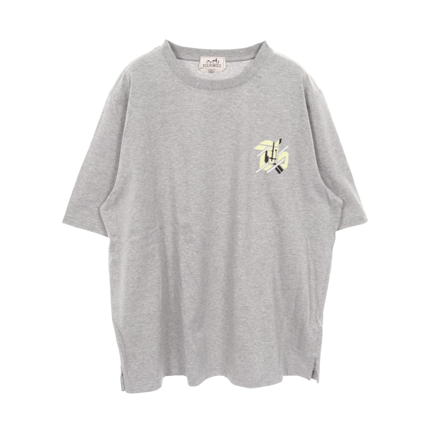 ミニレザーパッチ Tシャツ クルーネック コットン グレー エルメス トップス HERMES