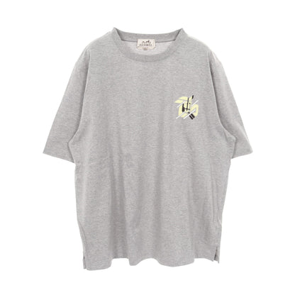ミニレザーパッチ Tシャツ クルーネック コットン グレー エルメス トップス HERMES