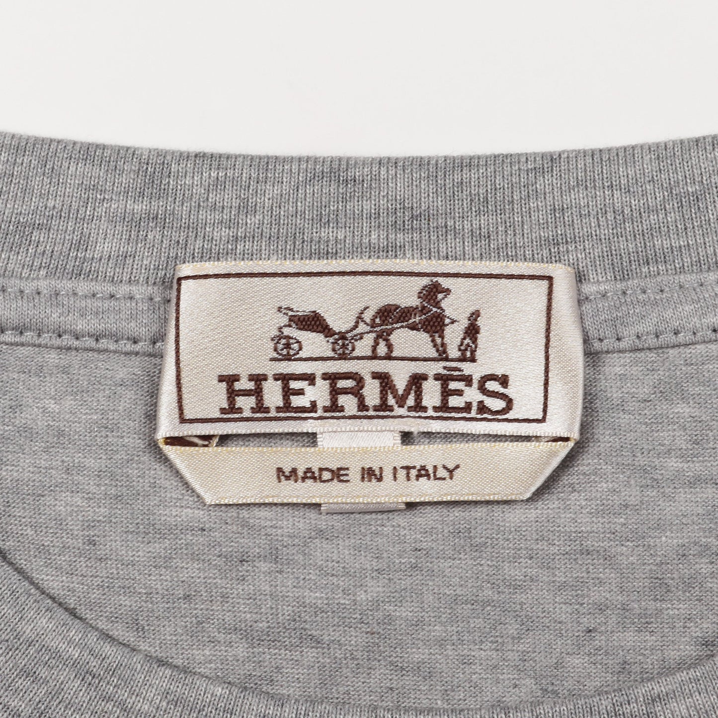 ミニレザーパッチ Tシャツ クルーネック コットン グレー エルメス トップス HERMES
