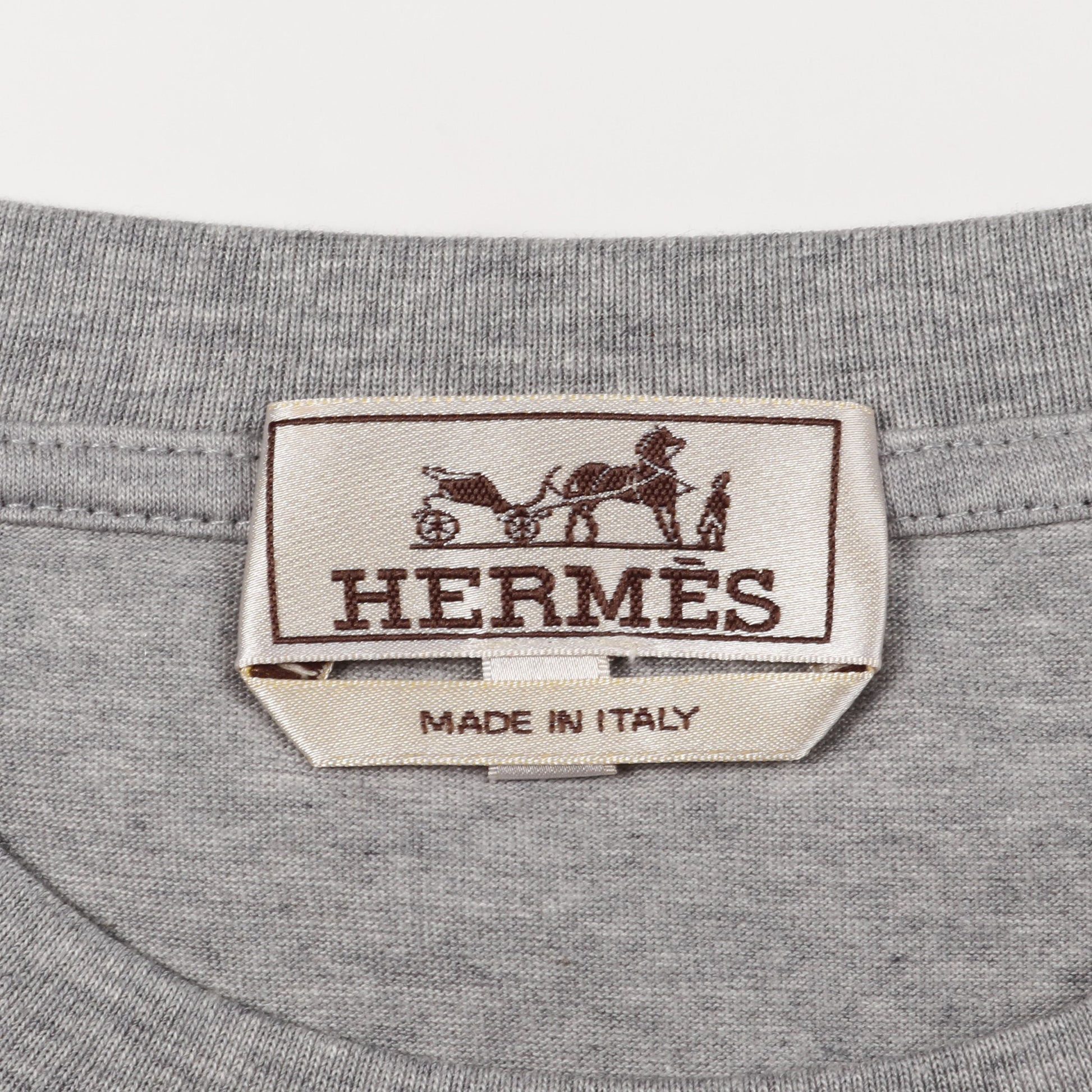 ミニレザーパッチ Tシャツ クルーネック コットン グレー エルメス トップス HERMES