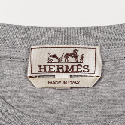 ミニレザーパッチ Tシャツ クルーネック コットン グレー エルメス トップス HERMES