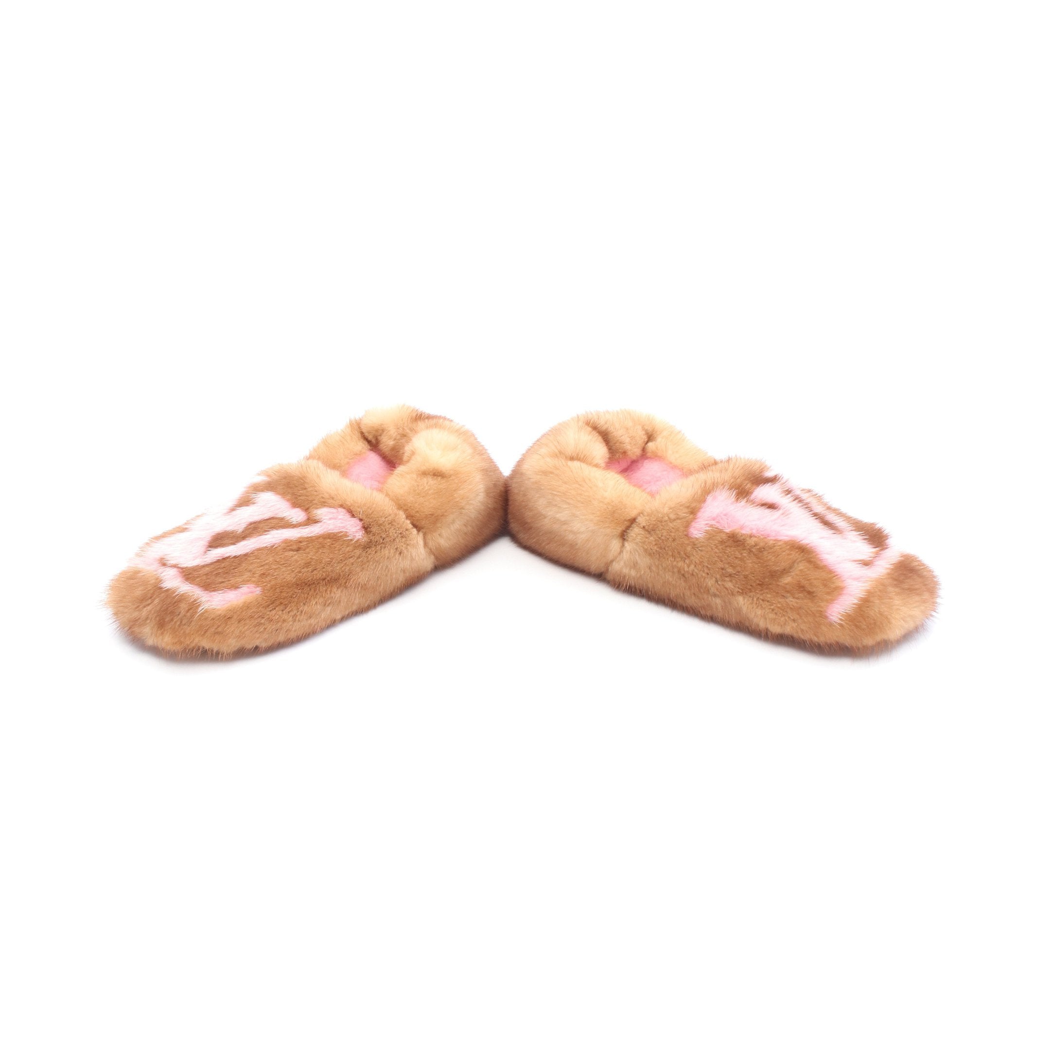 ルイヴィトン　ルームスリッパ　新品 LVドリーミーライン スリッパ ルーム シューズ ミンク ブラウン ピンク