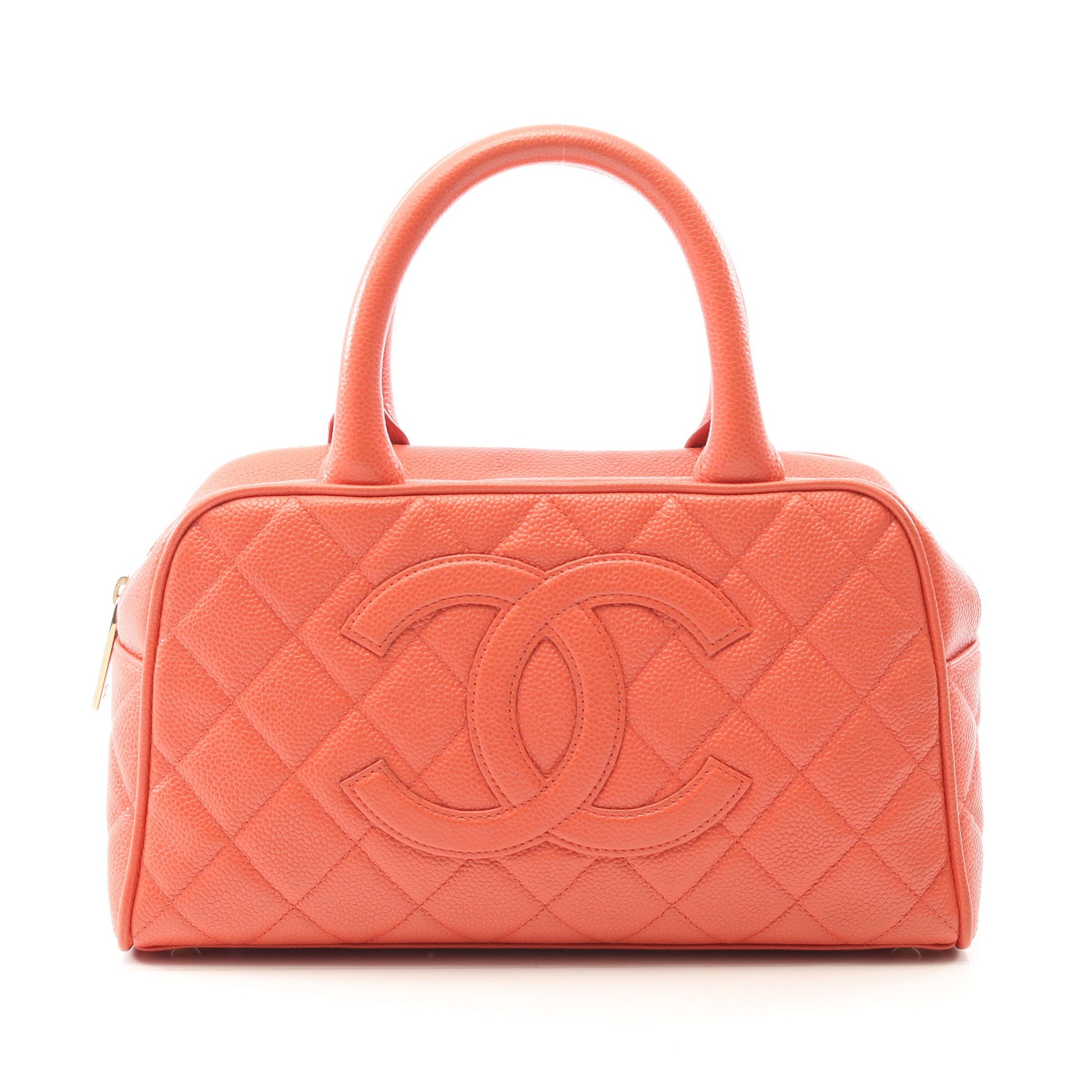 マトラッセ ハンドバッグ キャビアスキン コーラルオレンジ ゴールド金具 シャネル バッグ CHANEL