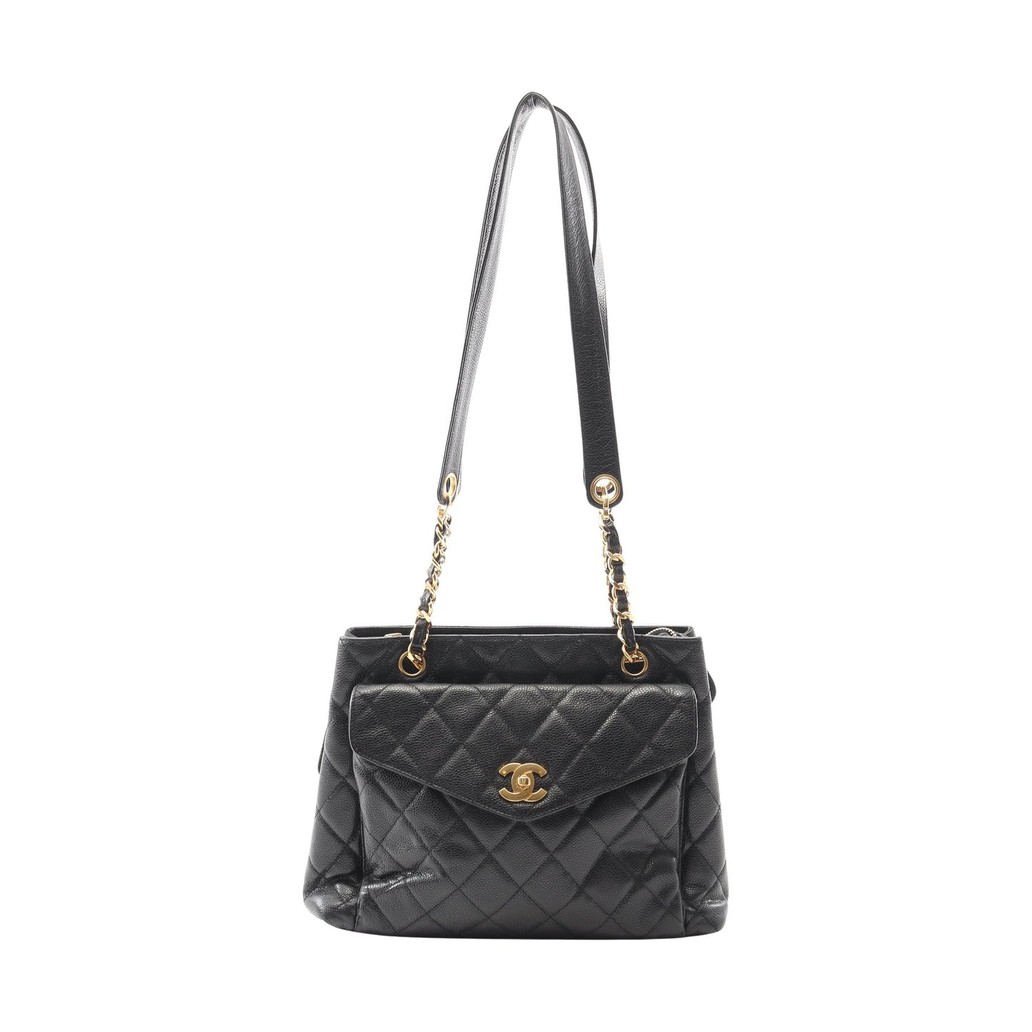 マトラッセ チェーンショルダーバッグ チェーントートバッグ キャビアスキン ブラック ゴールド金具 シャネル バッグ CHANEL