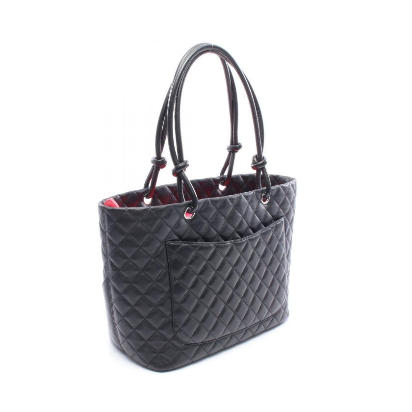 カンボンライン ラージ ショルダーバッグ トートバッグ レザー ブラック シルバー金具 シャネル バッグ CHANEL