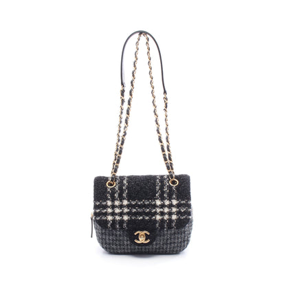 マトラッセ Wチェーンショルダーバッグ ツイード ウール ブラック ホワイト グレー ゴールド金具 シャネル バッグ CHANEL