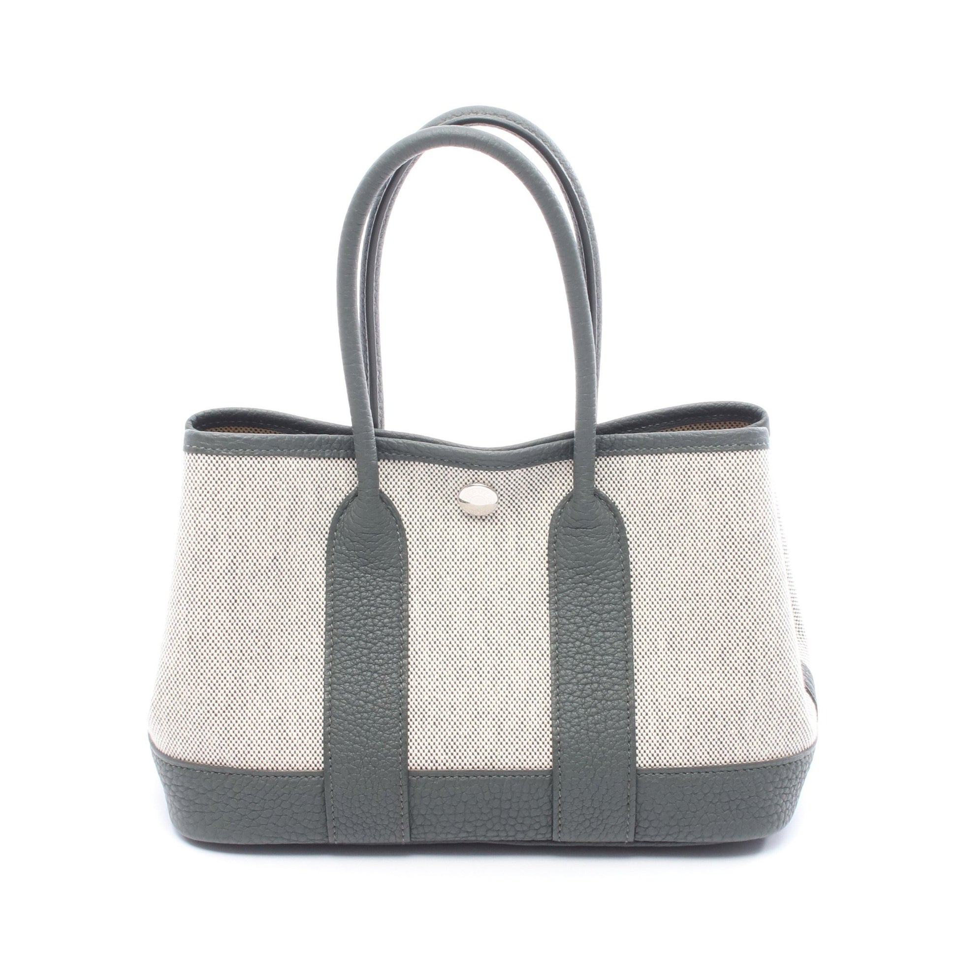 ネオガーデン23 ハンドバッグ トワルアッシュ レザー グレーグリーン ベージュ シルバー金具 K刻印 エルメス バッグ HERMES