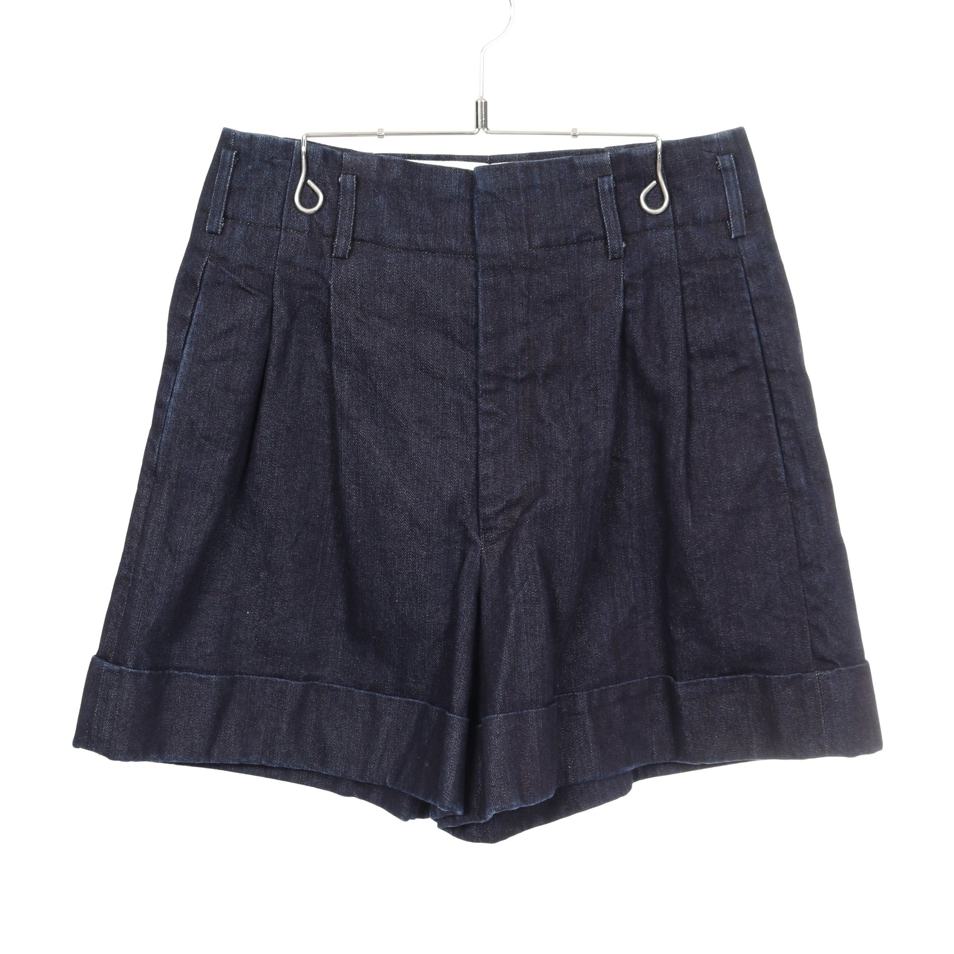 ショート デニムパンツ シルク コットン インディゴブルー ハイ  