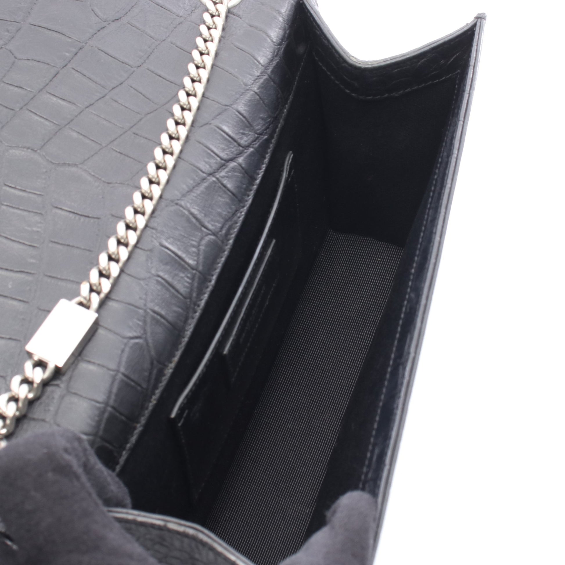 ケイト タッセル ミディアム チェーンショルダーバッグ レザー ブラック クロコ型押し サンローランパリ バッグ SAINT LAURENT PARIS