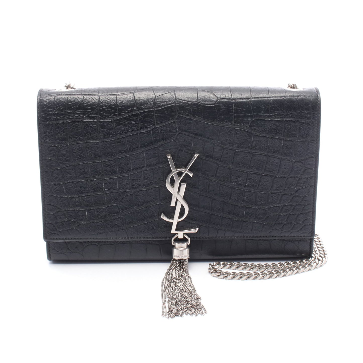 ケイト タッセル ミディアム チェーンショルダーバッグ レザー ブラック クロコ型押し サンローランパリ バッグ SAINT LAURENT PARIS