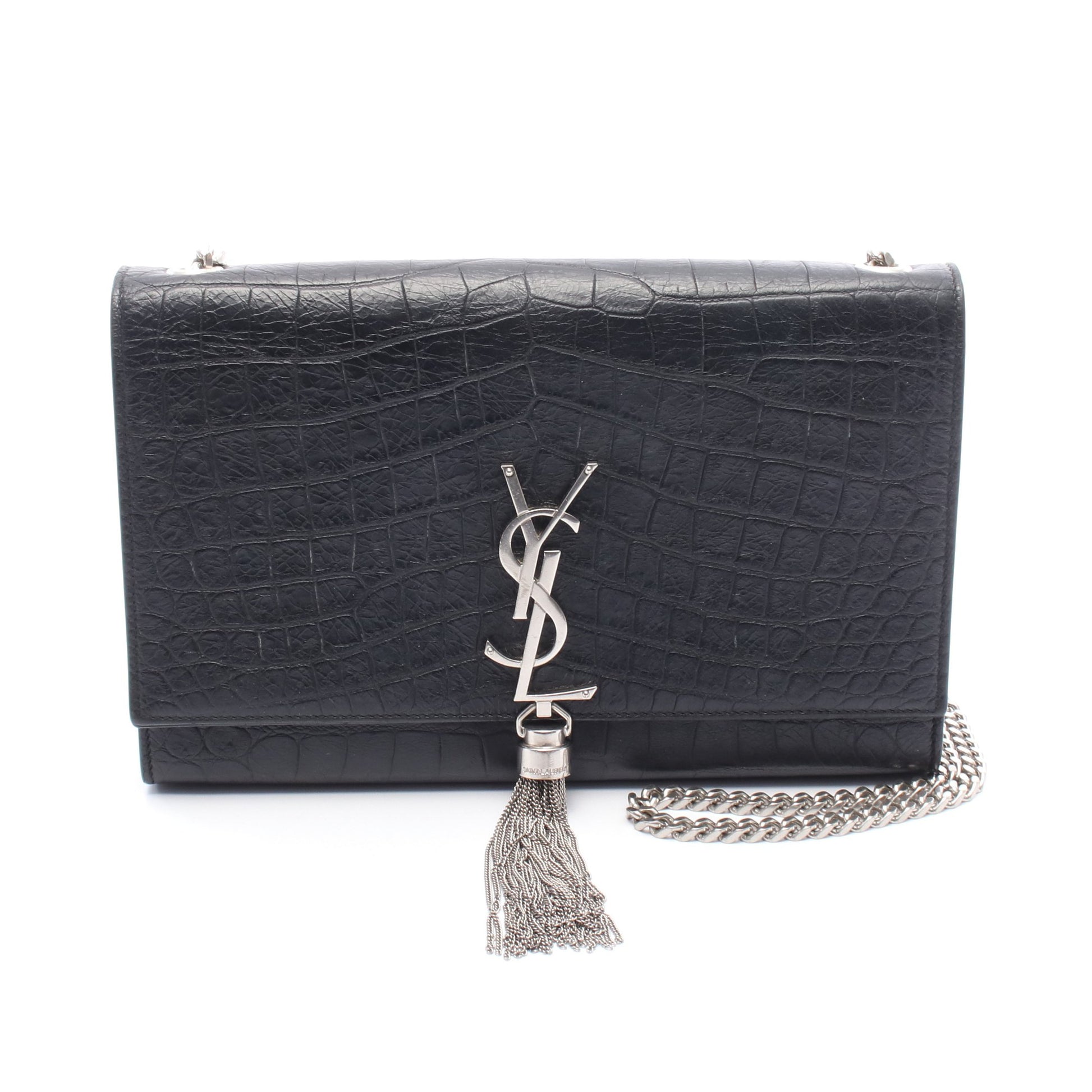 ケイト タッセル ミディアム チェーンショルダーバッグ レザー ブラック クロコ型押し サンローランパリ バッグ SAINT LAURENT PARIS
