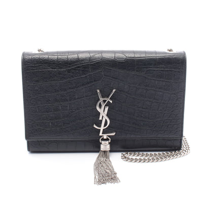 ケイト タッセル ミディアム チェーンショルダーバッグ レザー ブラック クロコ型押し サンローランパリ バッグ SAINT LAURENT PARIS