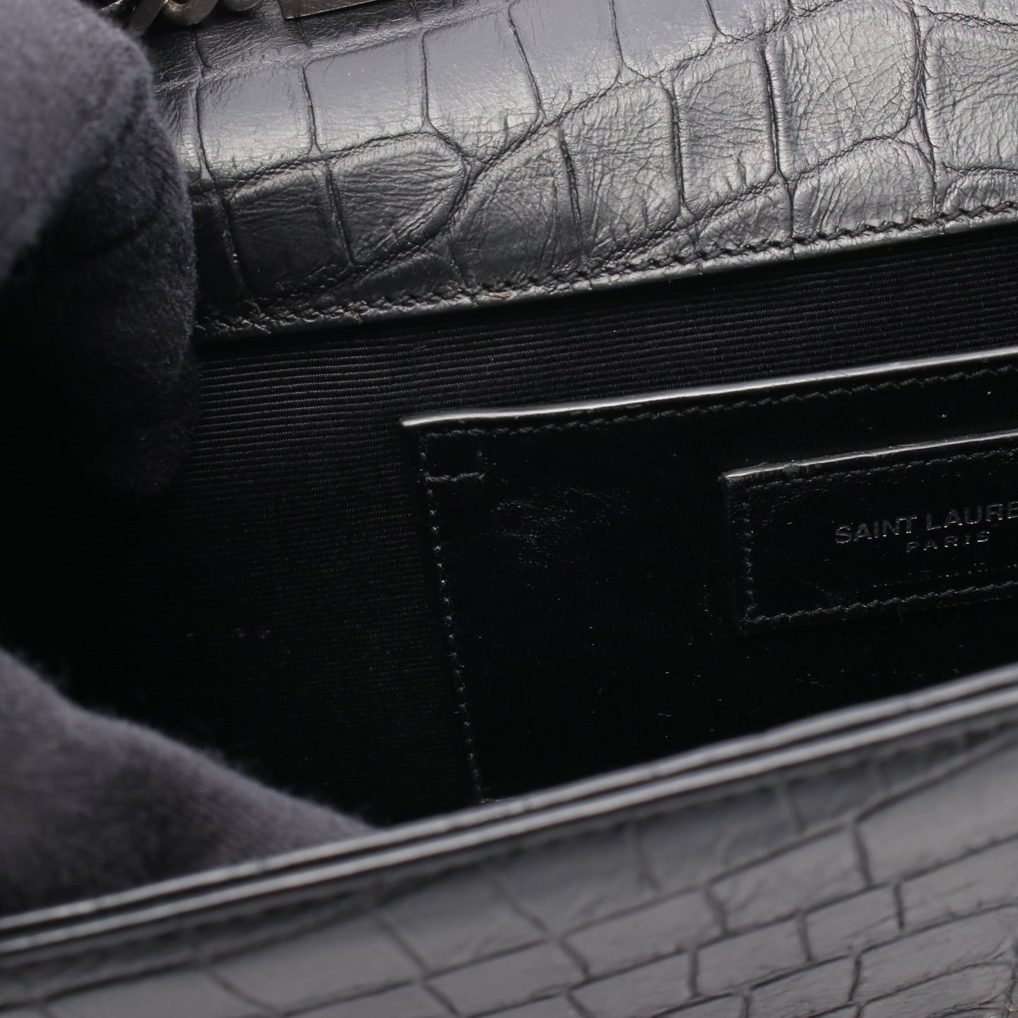 ケイト タッセル ミディアム チェーンショルダーバッグ レザー ブラック クロコ型押し サンローランパリ バッグ SAINT LAURENT PARIS