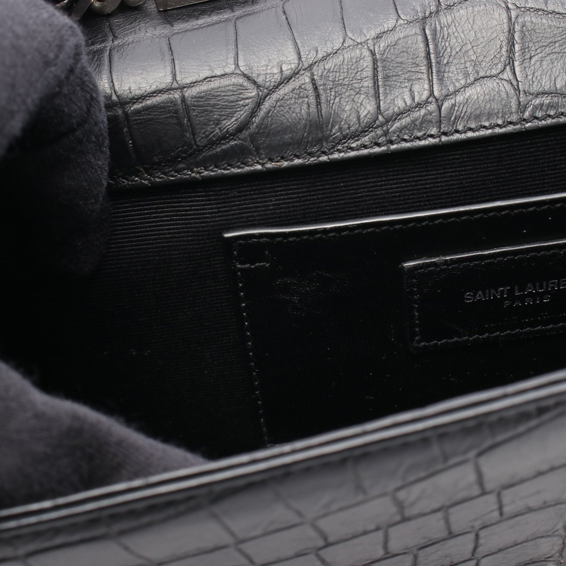 ケイト タッセル ミディアム チェーンショルダーバッグ レザー ブラック クロコ型押し サンローランパリ バッグ SAINT LAURENT PARIS