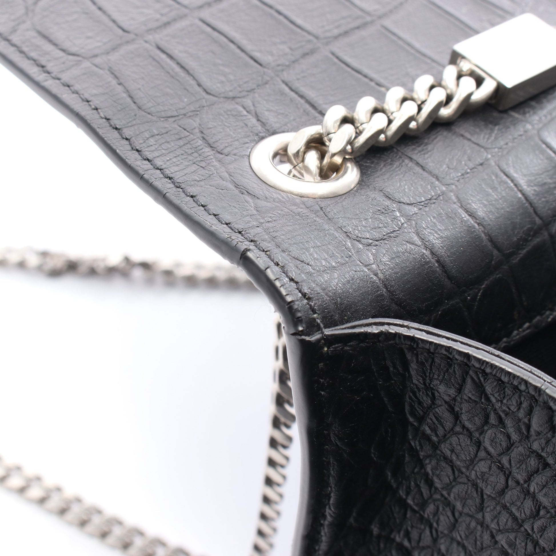 ケイト タッセル ミディアム チェーンショルダーバッグ レザー ブラック クロコ型押し サンローランパリ バッグ SAINT LAURENT PARIS