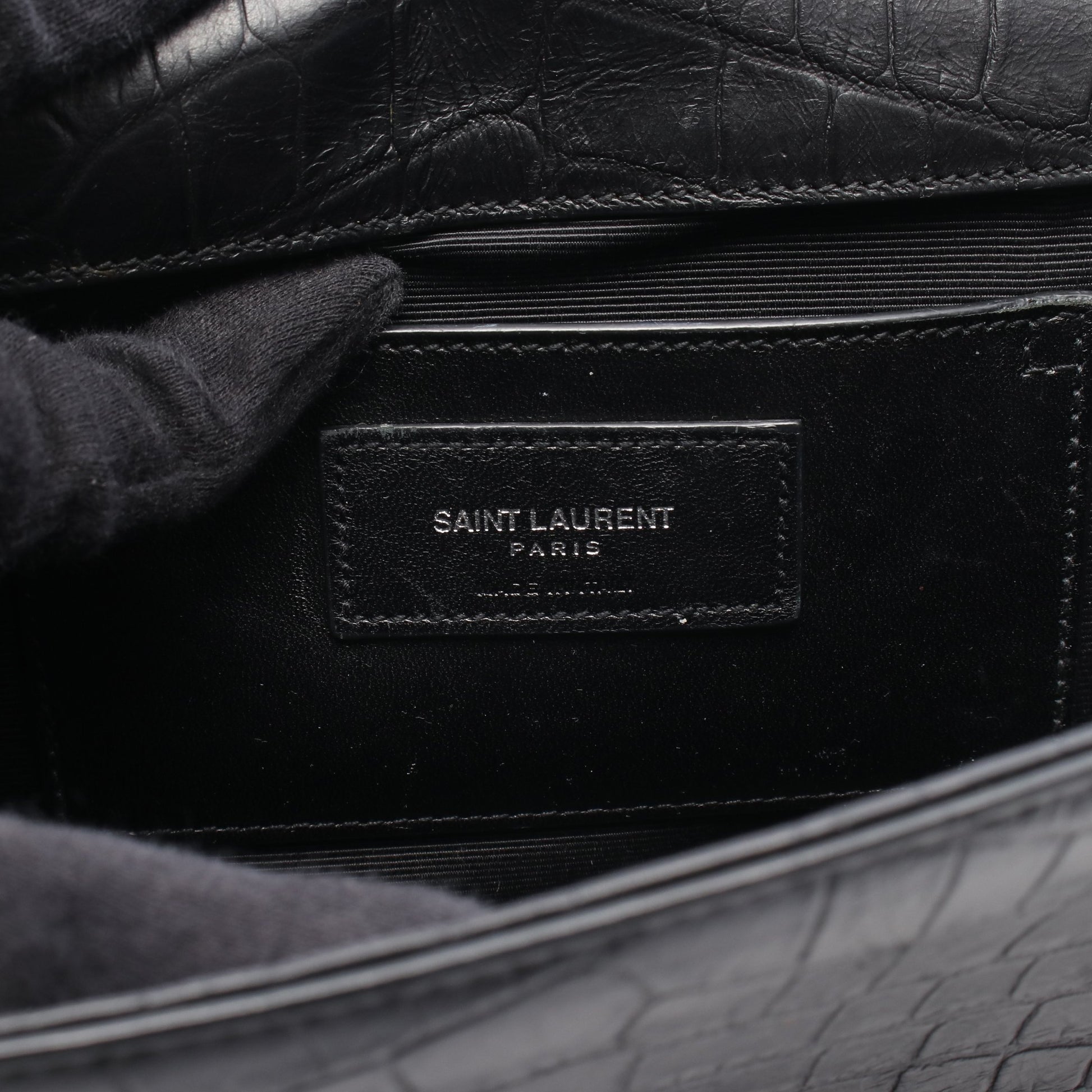 ケイト タッセル ミディアム チェーンショルダーバッグ レザー ブラック クロコ型押し サンローランパリ バッグ SAINT LAURENT PARIS