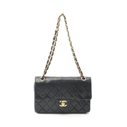 マトラッセ Wフラップ Wチェーンショルダーバッグ ラムスキン ブラック ゴールド金具 ヴィンテージ シャネル バッグ CHANEL