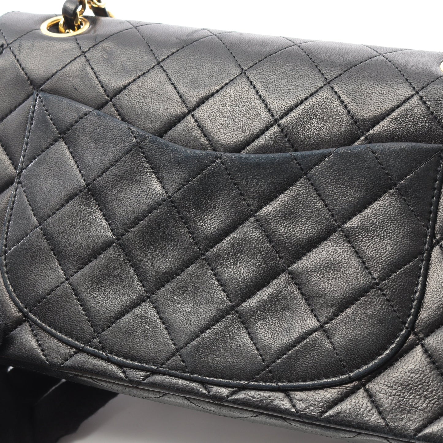 マトラッセ Wフラップ Wチェーンショルダーバッグ ラムスキン ブラック ゴールド金具 ヴィンテージ シャネル バッグ CHANEL