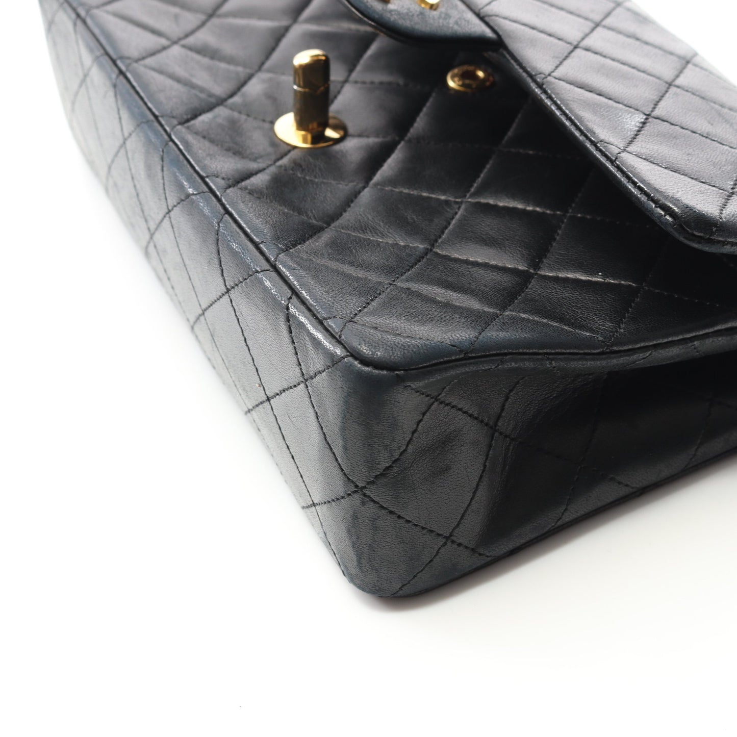 マトラッセ Wフラップ Wチェーンショルダーバッグ ラムスキン ブラック ゴールド金具 ヴィンテージ シャネル バッグ CHANEL