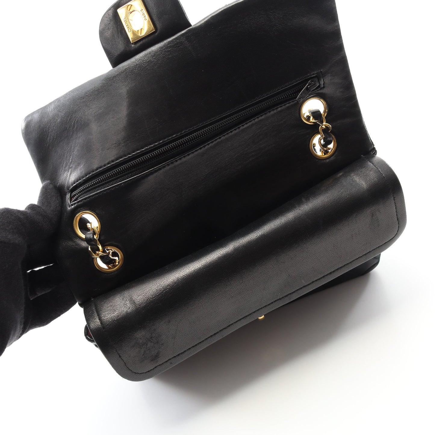 マトラッセ Wフラップ Wチェーンショルダーバッグ ラムスキン ブラック ゴールド金具 ヴィンテージ シャネル バッグ CHANEL