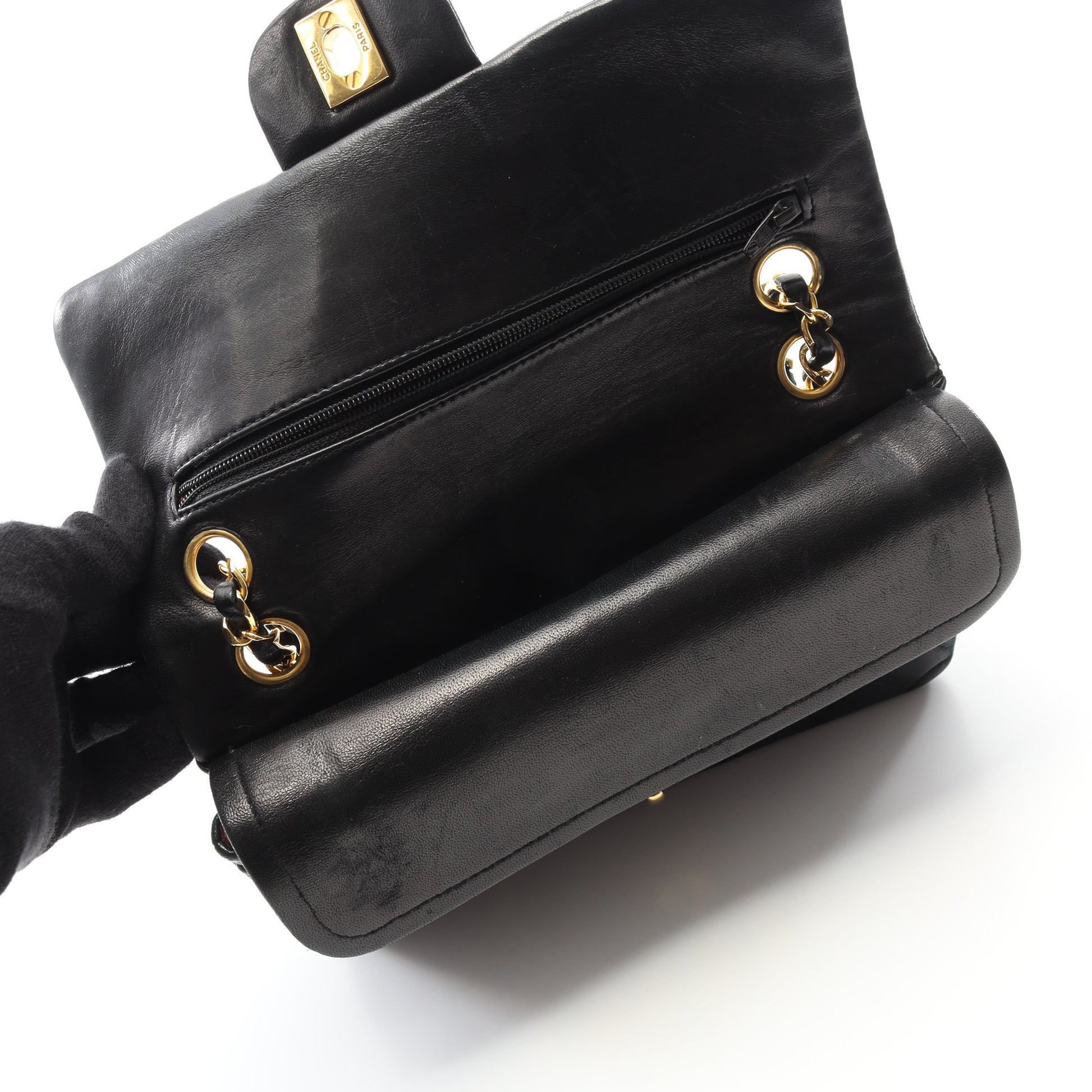 マトラッセ Wフラップ Wチェーンショルダーバッグ ラムスキン ブラック ゴールド金具 ヴィンテージ シャネル バッグ CHANEL