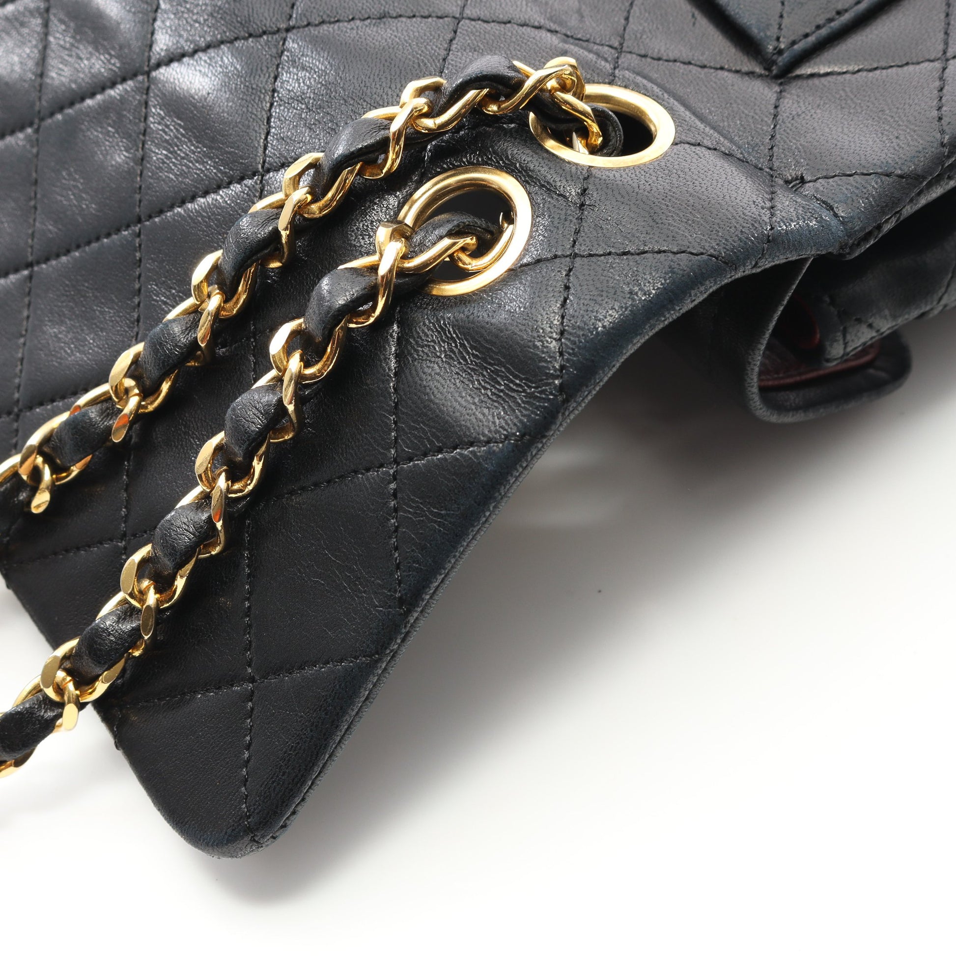 マトラッセ Wフラップ Wチェーンショルダーバッグ ラムスキン ブラック ゴールド金具 ヴィンテージ シャネル バッグ CHANEL