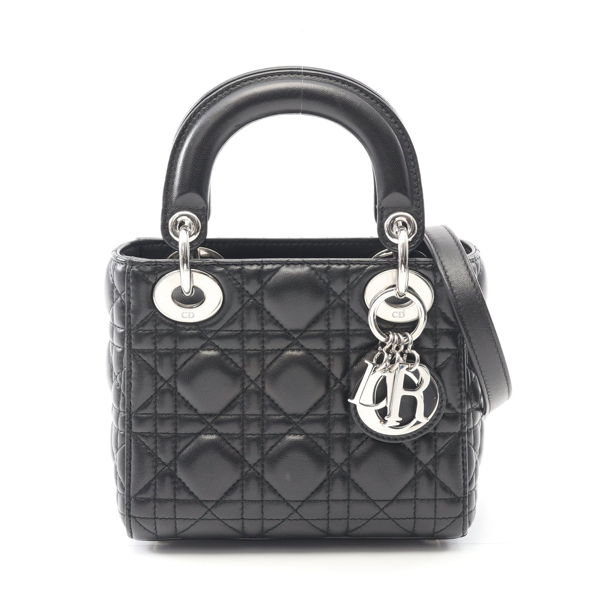 レディディオール ミニ カナージュ ハンドバッグ レザー ブラック 2WAY クリスチャンディオール バッグ Christian Dior