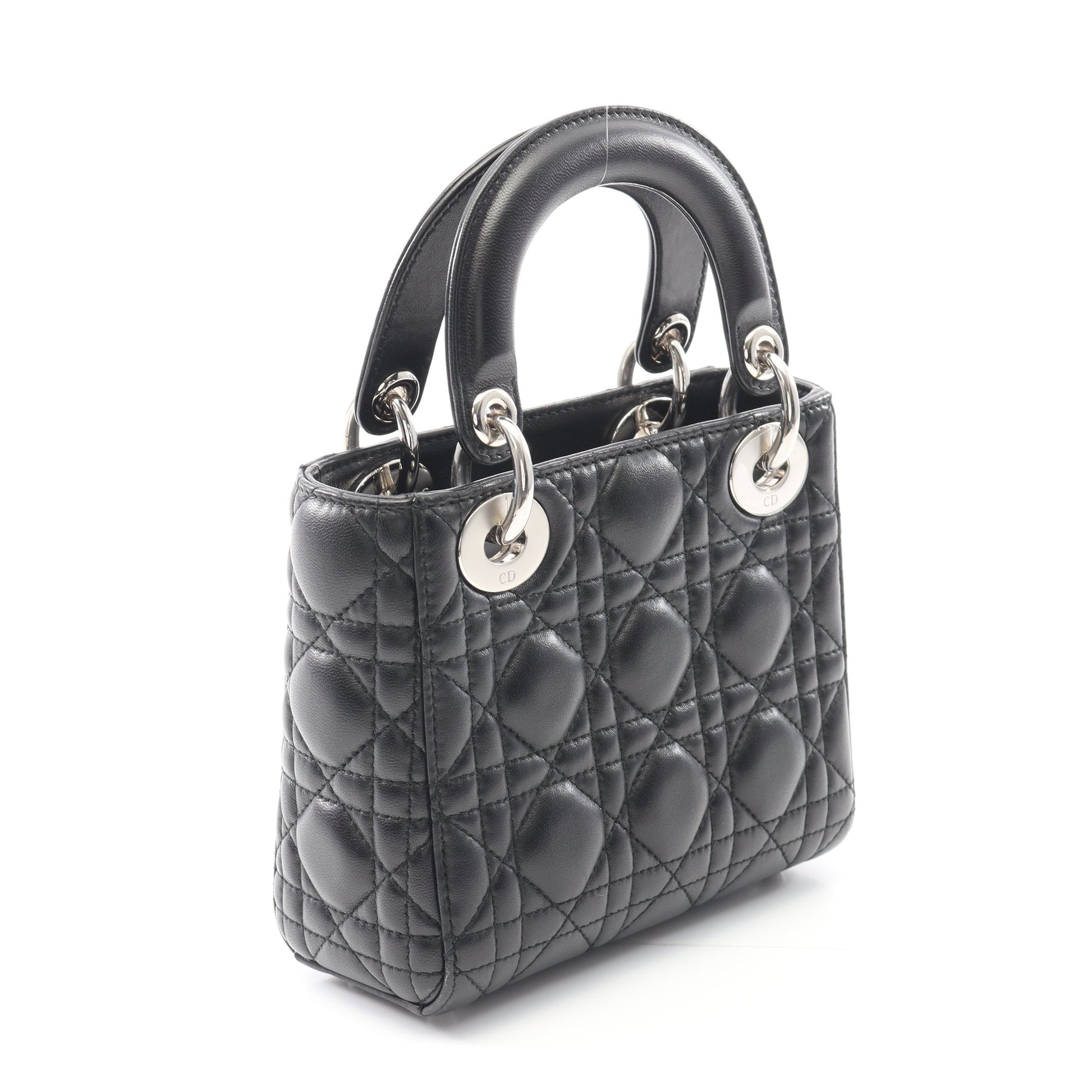 レディディオール ミニ カナージュ ハンドバッグ レザー ブラック 2WAY クリスチャンディオール バッグ Christian Dior