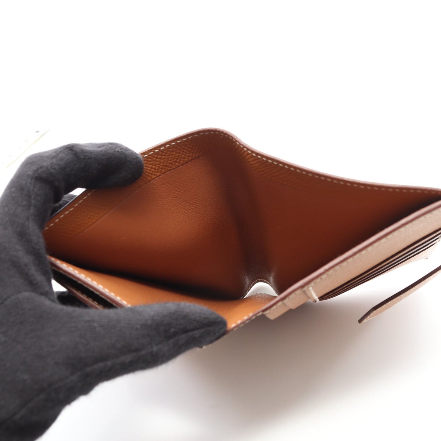 ベアンコンパクト ゴールド 二つ折り財布 ヴォーエプソン ライトブラウン ゴールド金具 W刻印 エルメス 財布・小物 HERMES