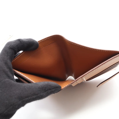 ベアンコンパクト ゴールド 二つ折り財布 ヴォーエプソン ライトブラウン ゴールド金具 W刻印 エルメス 財布・小物 HERMES