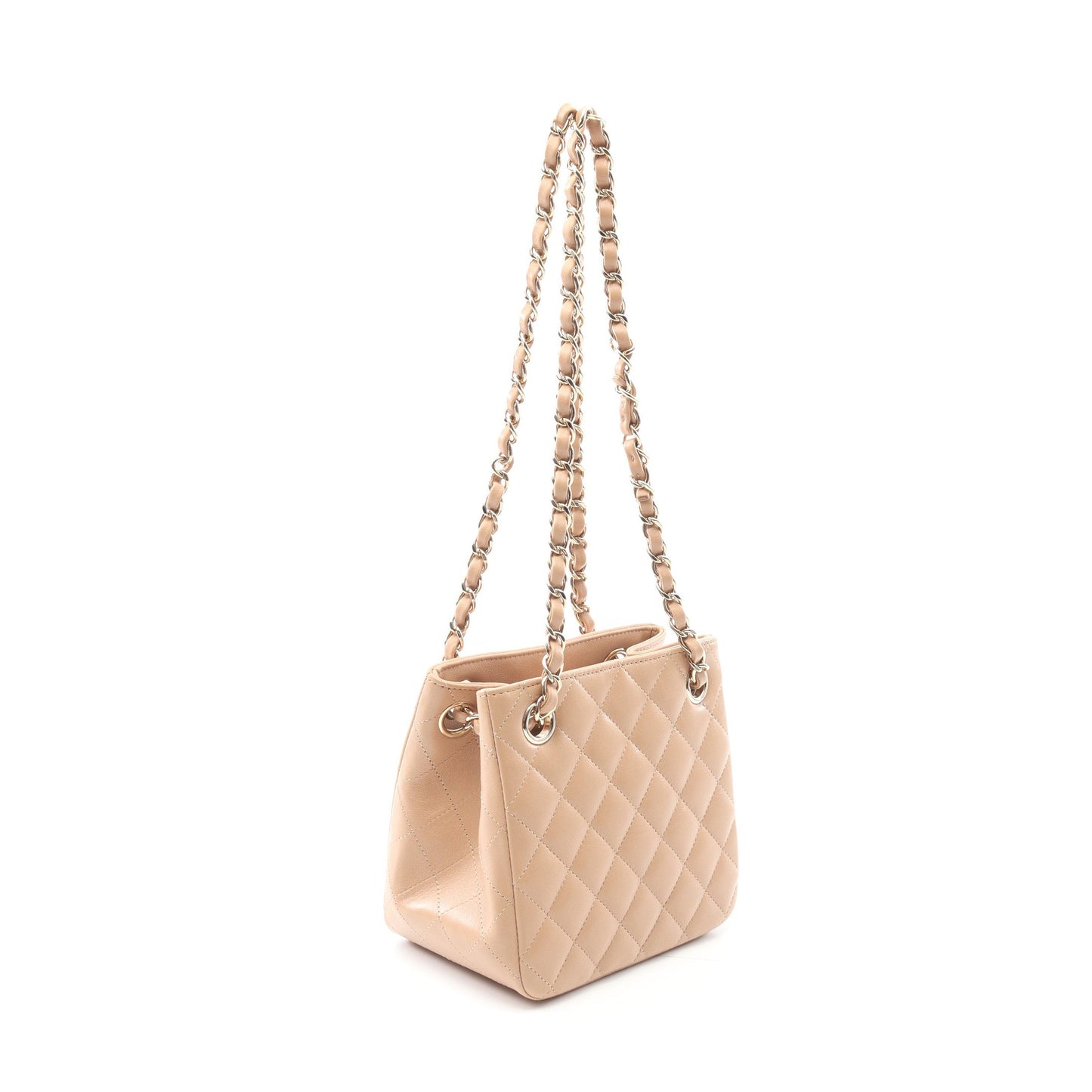 ミニ チェーンバケット マトラッセ チェーンショルダーバッグ ラムスキン ベージュ ゴールド金具 シャネル バッグ CHANEL
