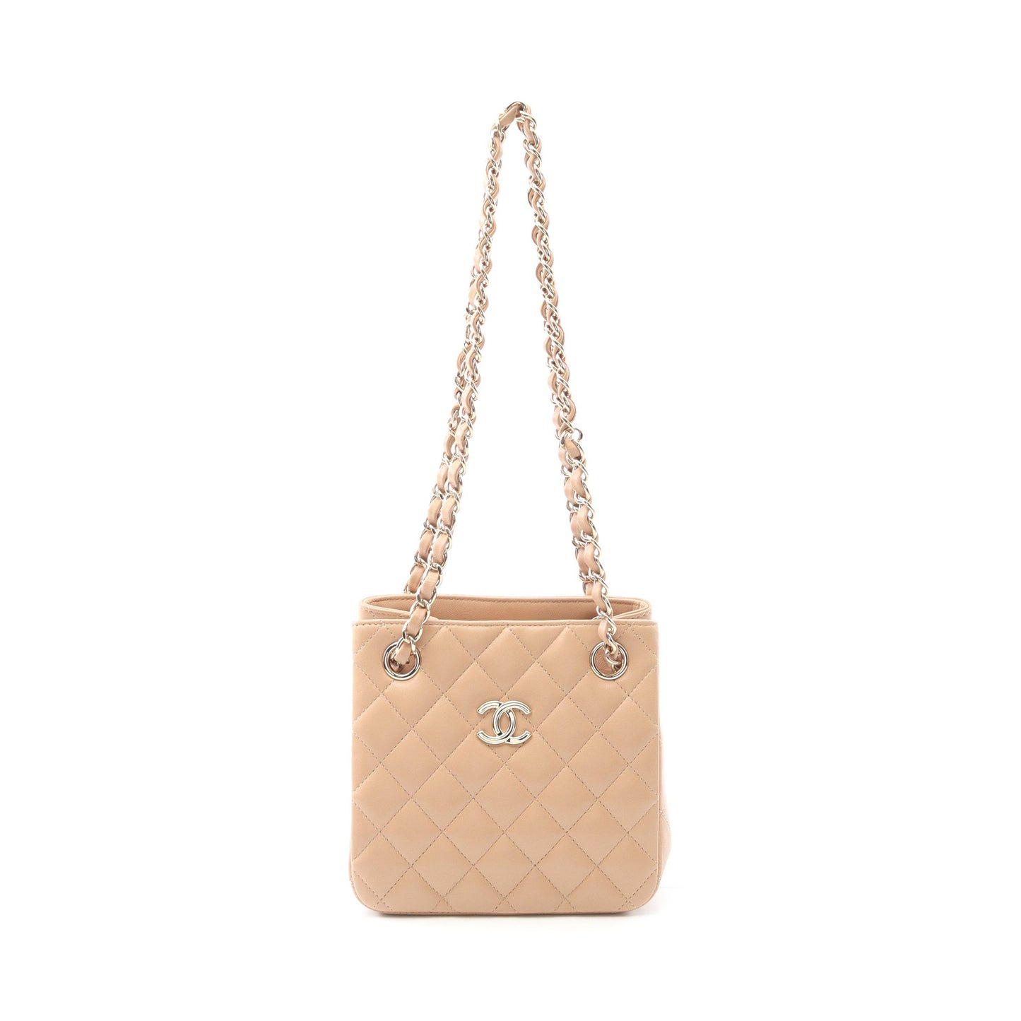 ミニ チェーンバケット マトラッセ チェーンショルダーバッグ ラムスキン ベージュ ゴールド金具 シャネル バッグ CHANEL